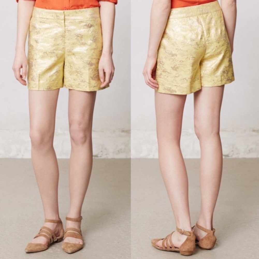 Leifsdottir Yellow Aglitz Brocade Metallic Shorts